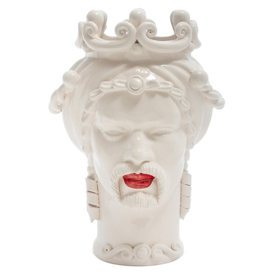 Modern Moro Moorish Head, White W/ Red Lips