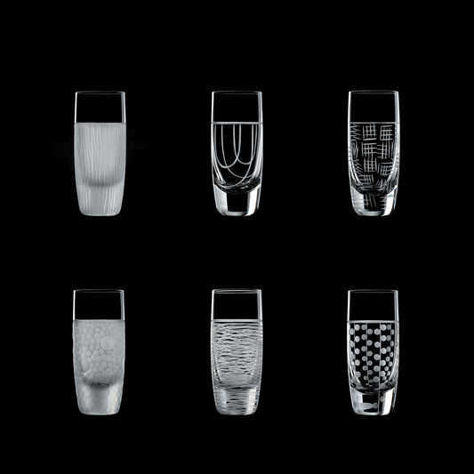 Salviati Hand-Carved Crystal Shot Glasses, Set of 6