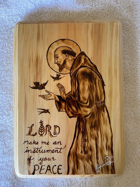 St. Francis with Birds in Pyrography | PRE-ORDER