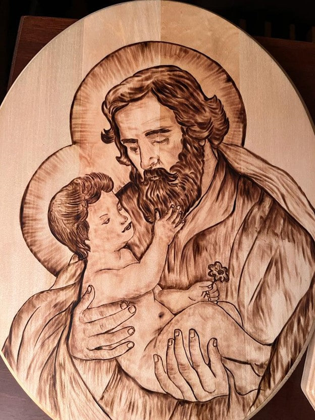 St. Joseph and Child Jesus in Pyrography | PRE-ORDER