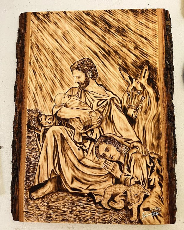 St. Joseph and Child in Crib in Pyrography | PRE-ORDER