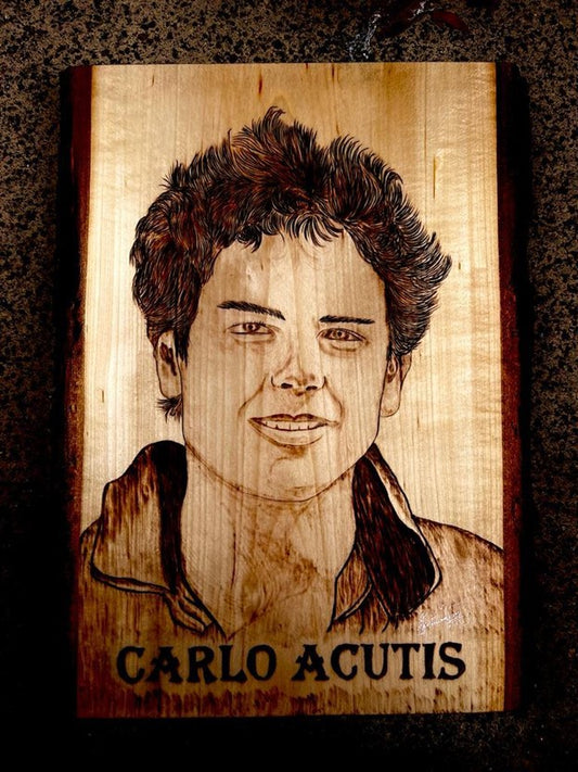 St. Carolos Acutis in Pyrography | PRE- ORDER