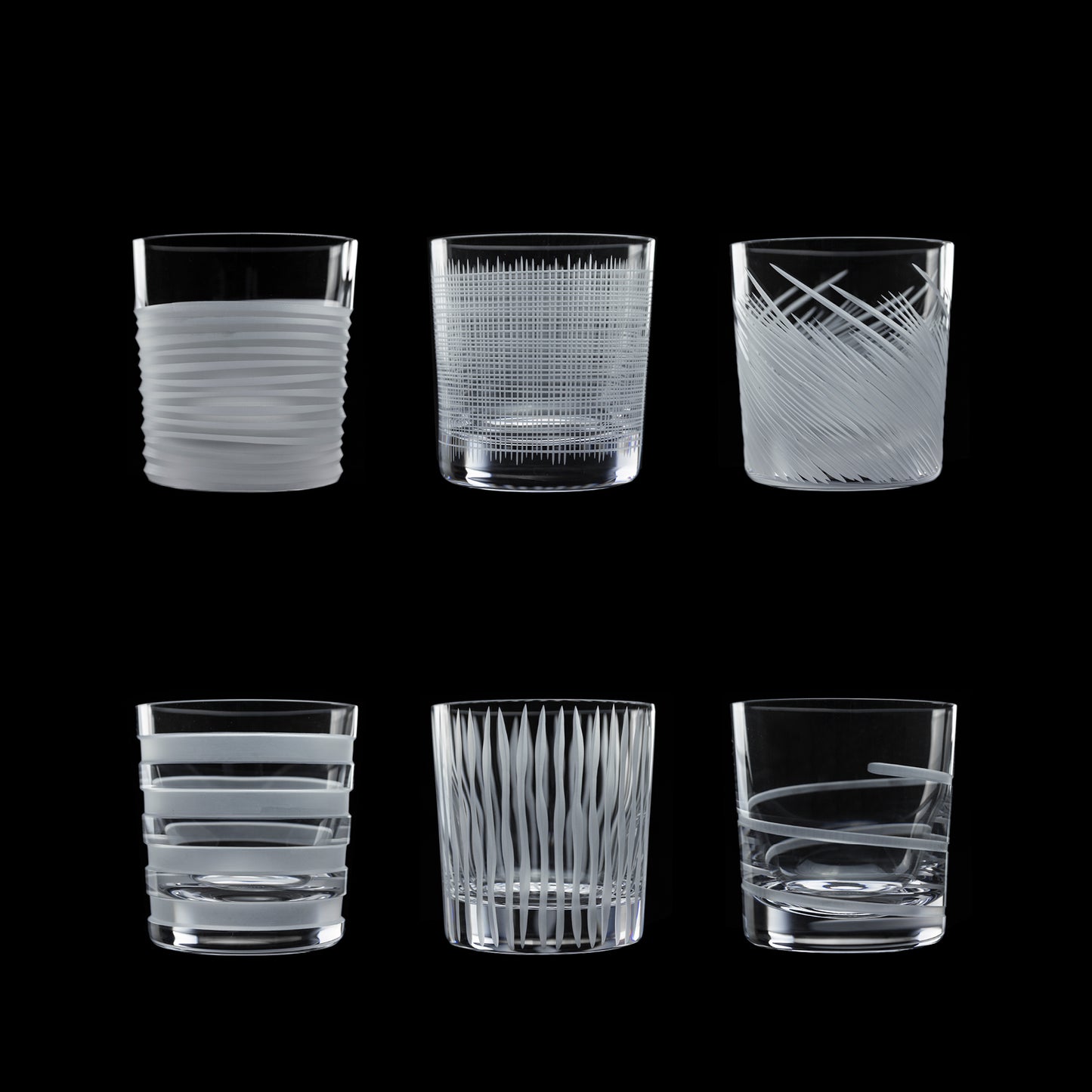 Salviati Hand-Carved Crystal Double Old Fashioned Glasses, Set of 6