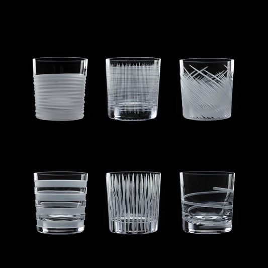 Salviati Hand-Carved Crystal Double Old Fashioned Glasses, Set of 6