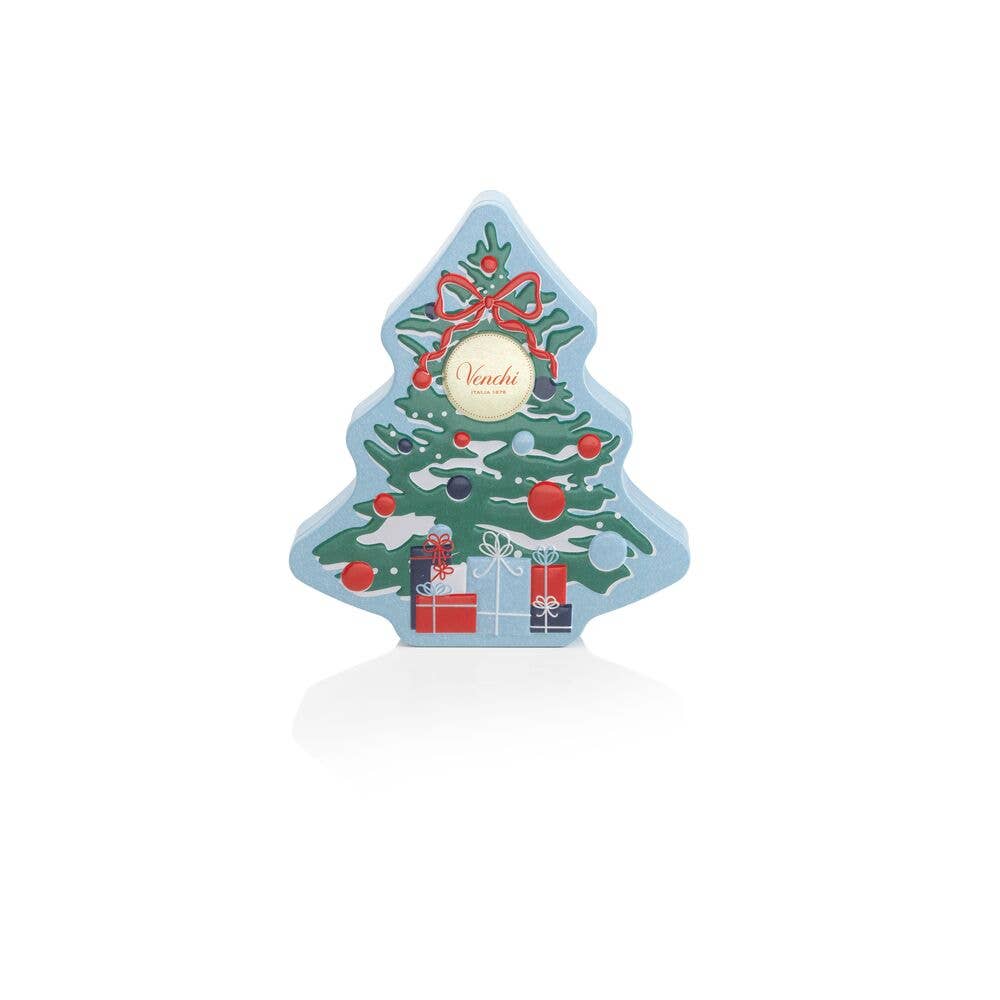 Venchi Christmas Tree Tin – Italian Chocolates with Dark Pistachio Cremino