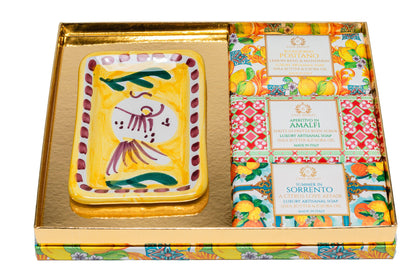 Lemon Maiolica Gift Set — Hand-Painted Soap Dish & Three Italian Soaps