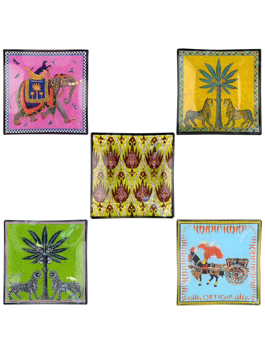Ortigia Sicilia Carretto Glass Plates Set with Decorative Box (5 Pieces)