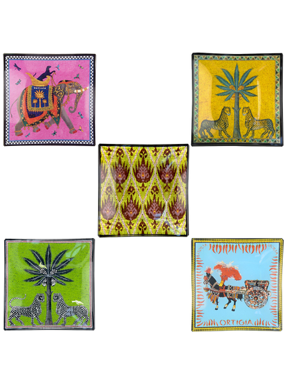 Ortigia Sicilia Carretto Glass Plates Set with Decorative Box (5 Pieces)