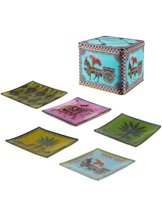 Ortigia Sicilia Carretto Glass Plates Set with Decorative Box (5 Pieces)