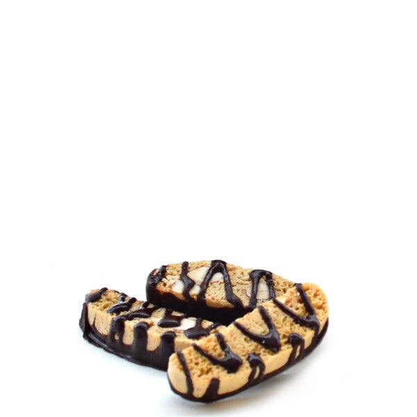 Chocolate-Dipped Biscotti di Prato – DiCamillo almond biscotti drizzled and dipped in dark chocolate