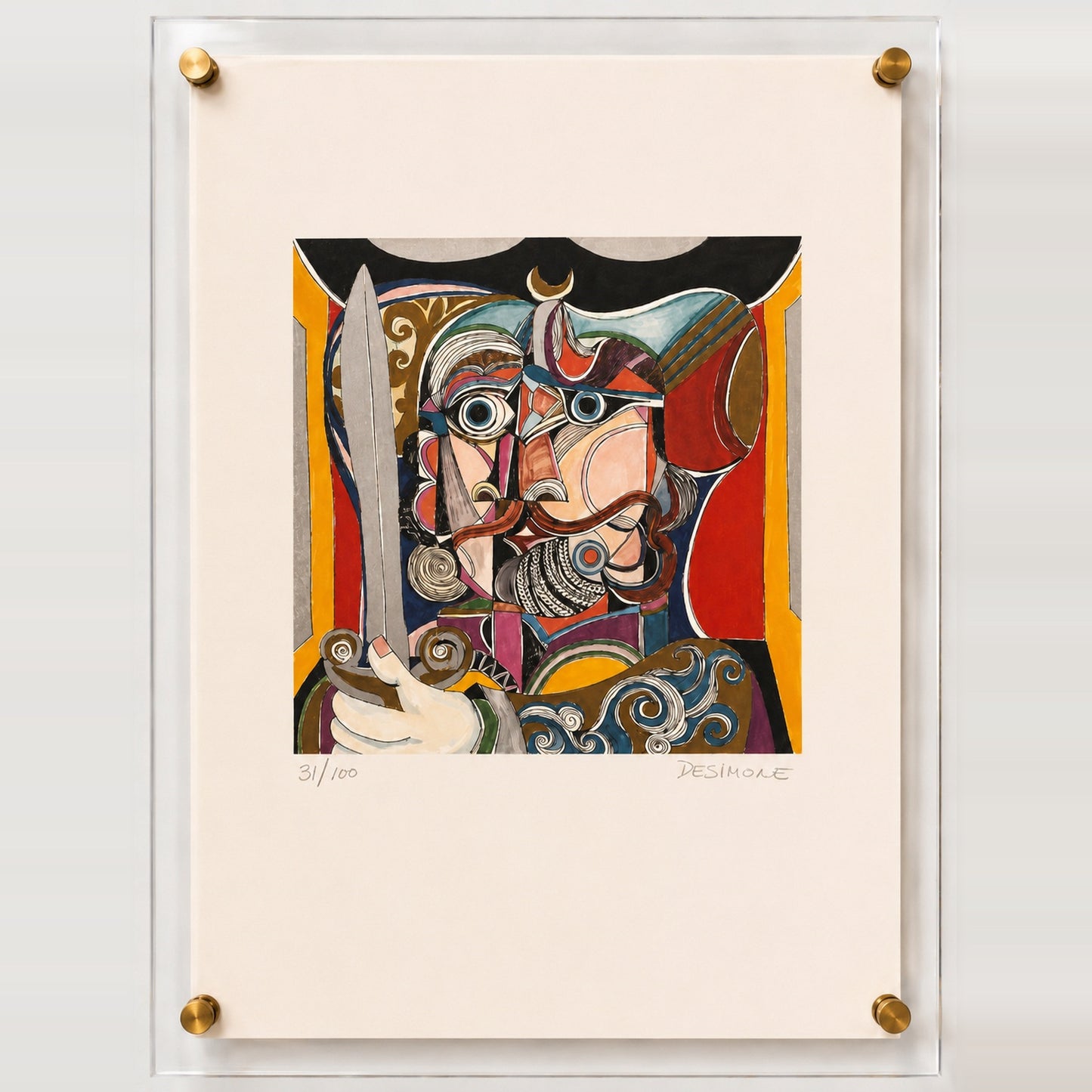 De Simone Cubist Warrior with Sword and Mustache | Lithograph Royal Collection