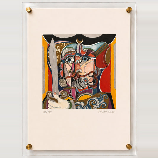 De Simone Cubist Warrior with Sword and Mustache | Lithograph Royal Collection