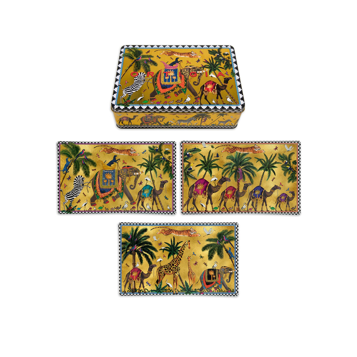 Ortigia Sicilia Handcrafted Italian Safari Tin Box with 3 Plates