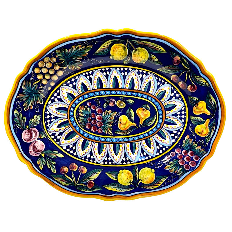 Collectible Majolica Large Platter, Pattern B-57, ceramics, pottery, italian design, majolica, handmade, handcrafted, handpainted, home decor, kitchen art, home goods, deruta, majolica, Artisan, treasures, traditional art, modern art, gift ideas, style, SF, shop small business, artists, shop online, landmark store, legacy, one of a kind, limited edition, gift guide, gift shop, retail shop, decorations, shopping, italy, home staging, home decorating, home interiors