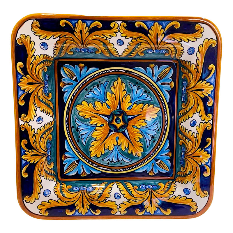Collectible Majolica Square Plate Large Plate B-5, ceramics, pottery, italian design, majolica, handmade, handcrafted, handpainted, home decor, kitchen art, home goods, deruta, majolica, Artisan, treasures, traditional art, modern art, gift ideas, style, SF, shop small business, artists, shop online, landmark store, legacy, one of a kind, limited edition, gift guide, gift shop, retail shop, decorations, shopping, italy, home staging, home decorating, home interiors