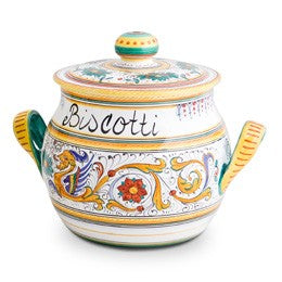 Raffaellesco Biscotti Jar, ceramics, pottery, italian design, majolica, handmade, handcrafted, handpainted, home decor, kitchen art, home goods, deruta, majolica, Artisan, treasures, traditional art, modern art, gift ideas, style, SF, shop small business, artists, shop online, landmark store, legacy, one of a kind, limited edition, gift guide, gift shop, retail shop, decorations, shopping, italy, home staging, home decorating, home interiors