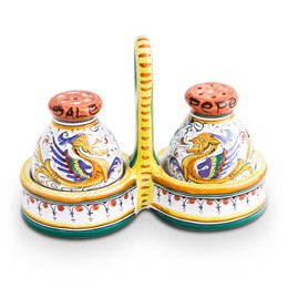 Raffaellesco Salt & Pepper Shaker Set, ceramics, pottery, italian design, majolica, handmade, handcrafted, handpainted, home decor, kitchen art, home goods, deruta, majolica, Artisan, treasures, traditional art, modern art, gift ideas, style, SF, shop small business, artists, shop online, landmark store, legacy, one of a kind, limited edition, gift guide, gift shop, retail shop, decorations, shopping, italy, home staging, home decorating, home interiors