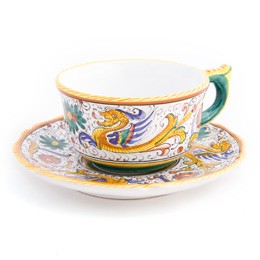 Raffaellesco Cappuccino Cup & Saucer, ceramics, pottery, italian design, majolica, handmade, handcrafted, handpainted, home decor, kitchen art, home goods, deruta, majolica, Artisan, treasures, traditional art, modern art, gift ideas, style, SF, shop small business, artists, shop online, landmark store, legacy, one of a kind, limited edition, gift guide, gift shop, retail shop, decorations, shopping, italy, home staging, home decorating, home interiors