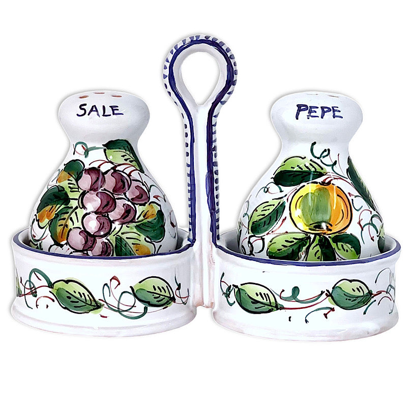 Frutta Salt & Pepper Set, ceramics, pottery, italian design, majolica, handmade, handcrafted, handpainted, home decor, kitchen art, home goods, deruta, majolica, Artisan, treasures, traditional art, modern art, gift ideas, style, SF, shop small business, artists, shop online, landmark store, legacy, one of a kind, limited edition, gift guide, gift shop, retail shop, decorations, shopping, italy, home staging, home decorating, home interiors