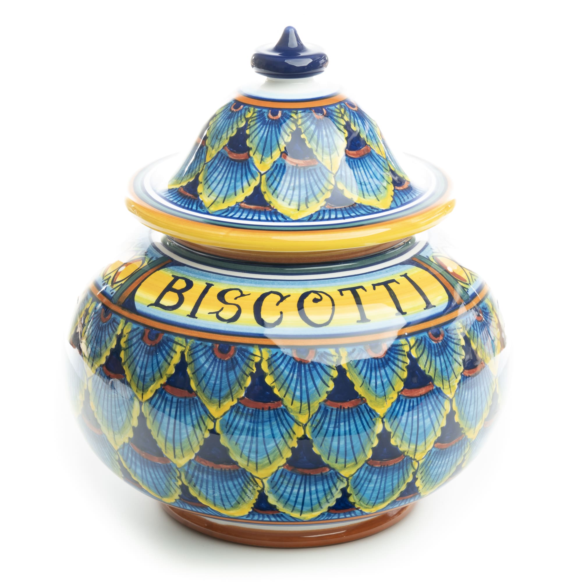 Collectible Majolica Round Biscotti Jar, ceramics, pottery, italian design, majolica, handmade, handcrafted, handpainted, home decor, kitchen art, home goods, deruta, majolica, Artisan, treasures, traditional art, modern art, gift ideas, style, SF, shop small business, artists, shop online, landmark store, legacy, one of a kind, limited edition, gift guide, gift shop, retail shop, decorations, shopping, italy, home staging, home decorating, home interiors