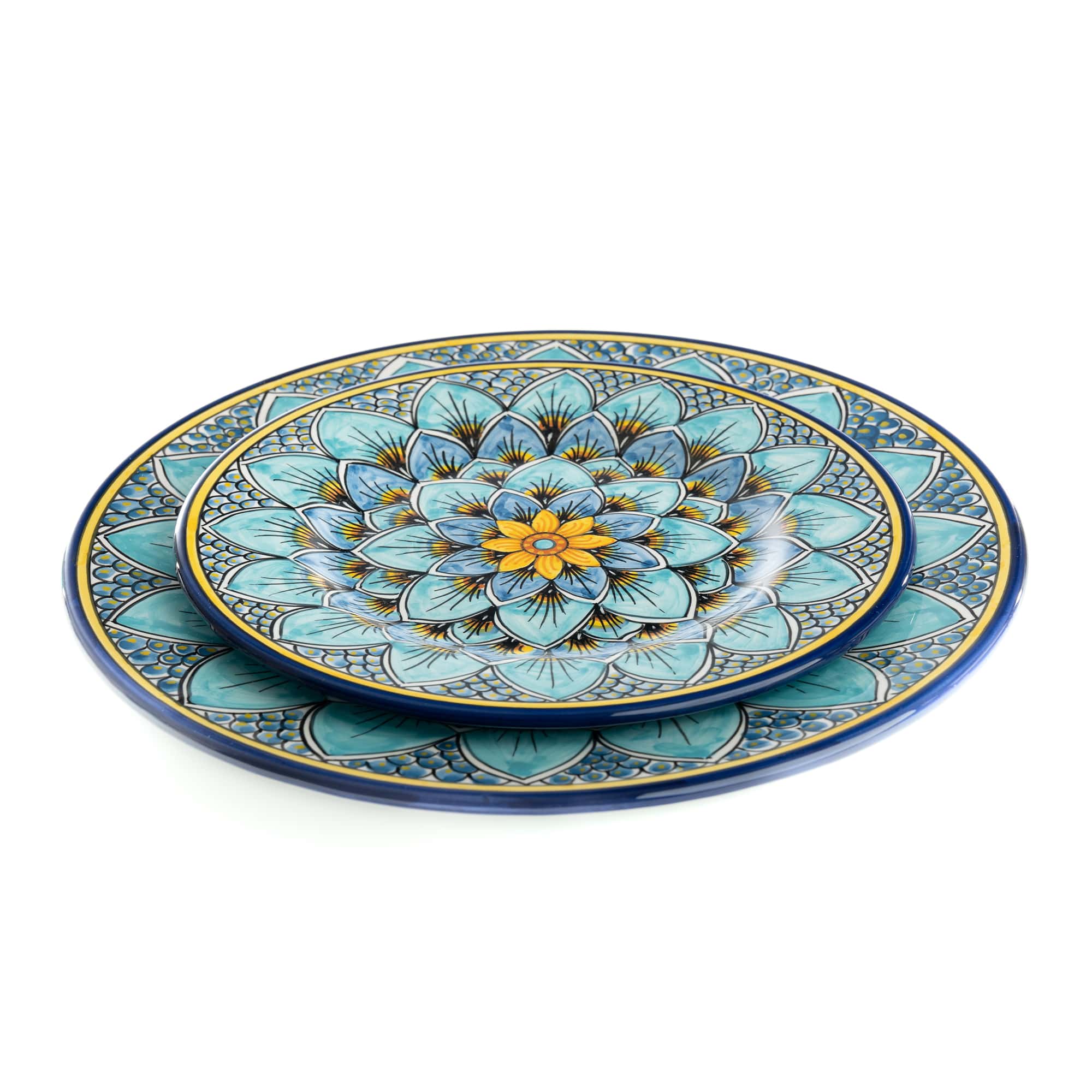 Geribi Salad Plate (PG09) Blues Peacock Design, ceramics, pottery, italian design, majolica, handmade, handcrafted, handpainted, home decor, kitchen art, home goods, deruta, majolica, Artisan, treasures, traditional art, modern art, gift ideas, style, SF, shop small business, artists, shop online, landmark store, legacy, one of a kind, limited edition, gift guide, gift shop, retail shop, decorations, shopping, italy, home staging, home decorating, home interiors