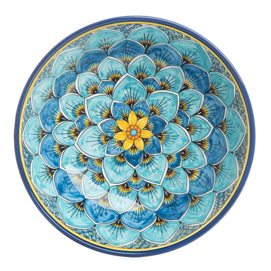 Geribi Salad Bowl (PG09) Blue Peacock Design, ceramics, pottery, italian design, majolica, handmade, handcrafted, handpainted, home decor, kitchen art, home goods, deruta, majolica, Artisan, treasures, traditional art, modern art, gift ideas, style, SF, shop small business, artists, shop online, landmark store, legacy, one of a kind, limited edition, gift guide, gift shop, retail shop, decorations, shopping, italy, home staging, home decorating, home interiors