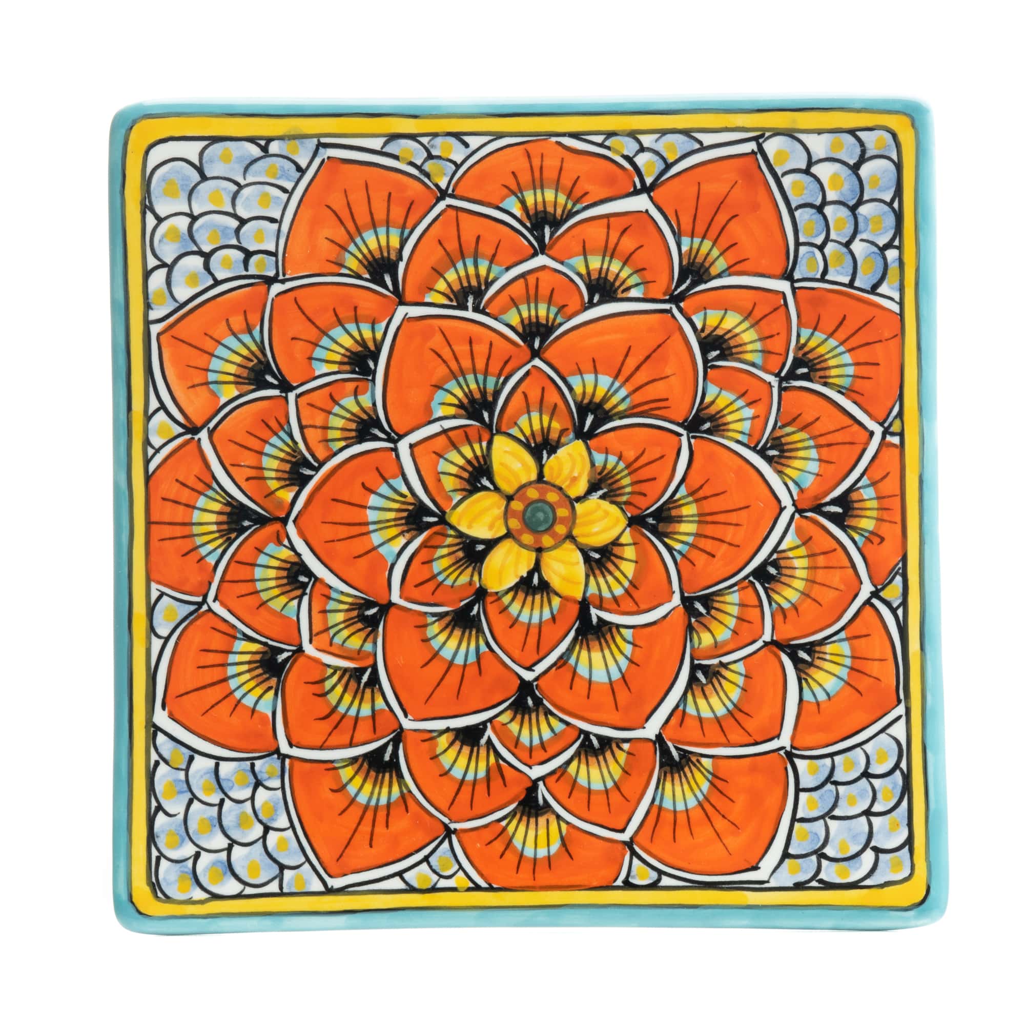 Geribi Square Sushi Plate (PG11) Burnt Orange Peacock Design, ceramics, pottery, italian design, majolica, handmade, handcrafted, handpainted, home decor, kitchen art, home goods, deruta, majolica, Artisan, treasures, traditional art, modern art, gift ideas, style, SF, shop small business, artists, shop online, landmark store, legacy, one of a kind, limited edition, gift guide, gift shop, retail shop, decorations, shopping, italy, home staging, home decorating, home interiors