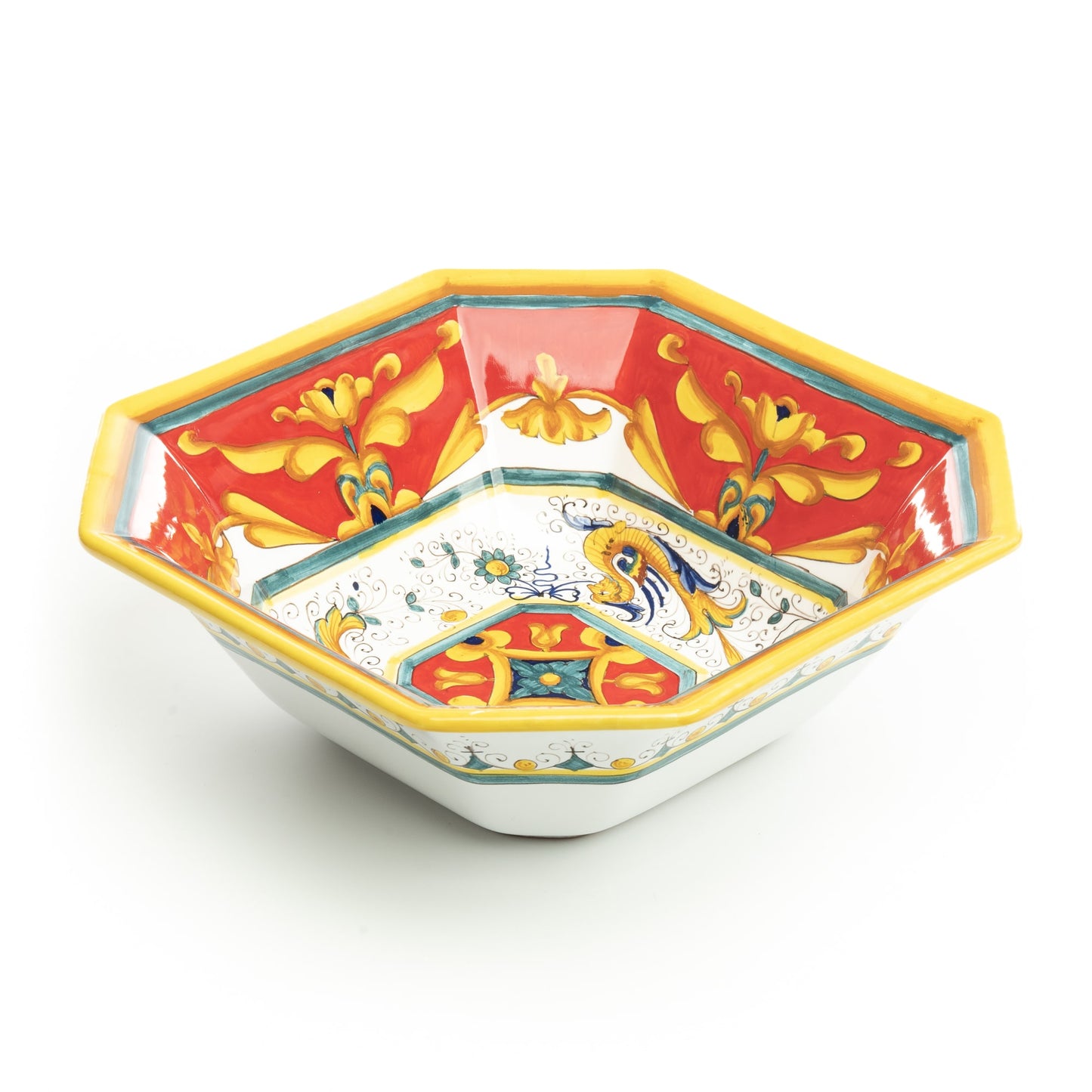 Raffaellesco Vario Rosso Octagonal Square Bowl, ceramics, pottery, italian design, majolica, handmade, handcrafted, handpainted, home decor, kitchen art, home goods, deruta, majolica, Artisan, treasures, traditional art, modern art, gift ideas, style, SF, shop small business, artists, shop online, landmark store, legacy, one of a kind, limited edition, gift guide, gift shop, retail shop, decorations, shopping, italy, home staging, home decorating, home interiors