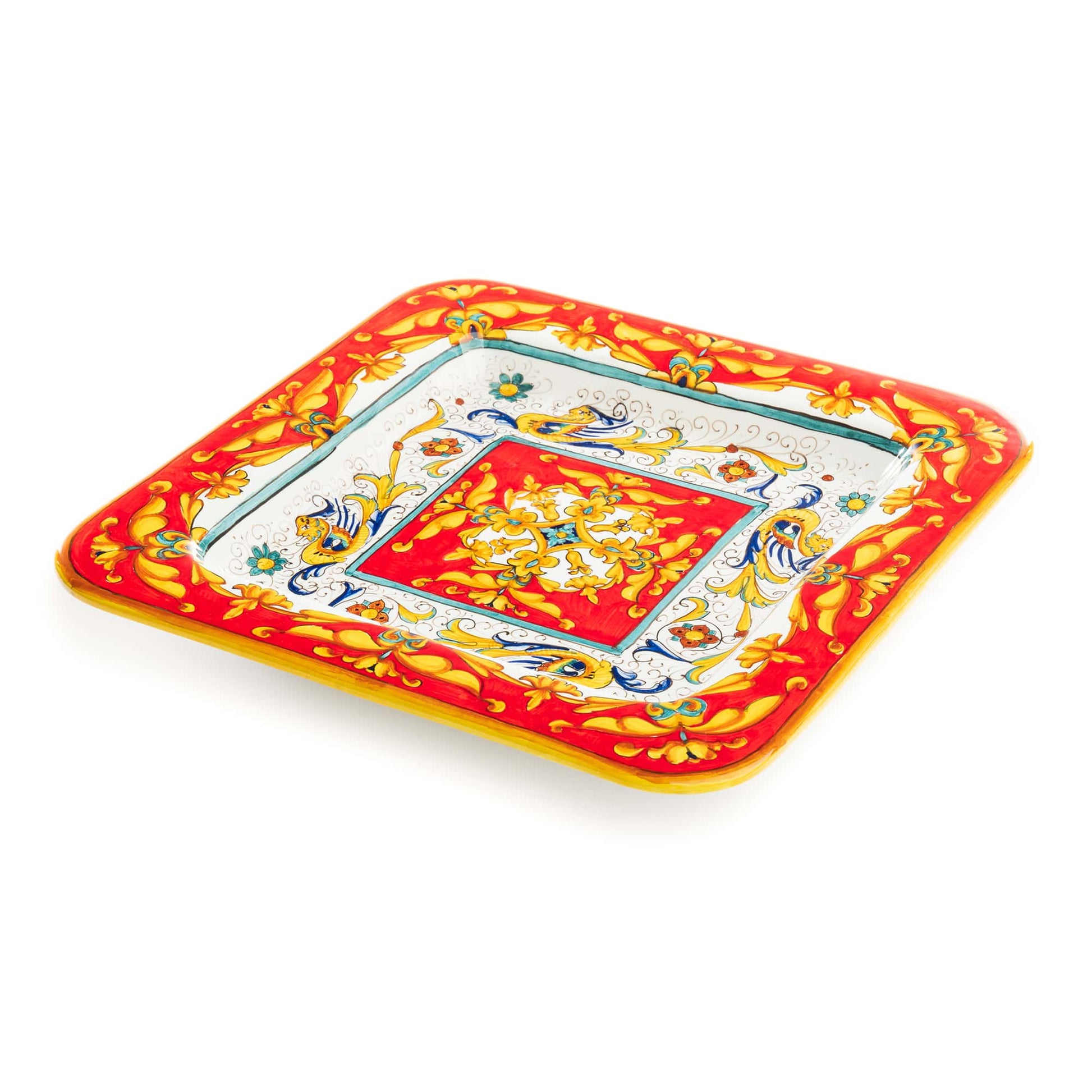 Pia Raffaellesco Vario Rosso Square Tray, ceramics, pottery, italian design, majolica, handmade, handcrafted, handpainted, home decor, kitchen art, home goods, deruta, majolica, Artisan, treasures, traditional art, modern art, gift ideas, style, SF, shop small business, artists, shop online, landmark store, legacy, one of a kind, limited edition, gift guide, gift shop, retail shop, decorations, shopping, italy, home staging, home decorating, home interiors