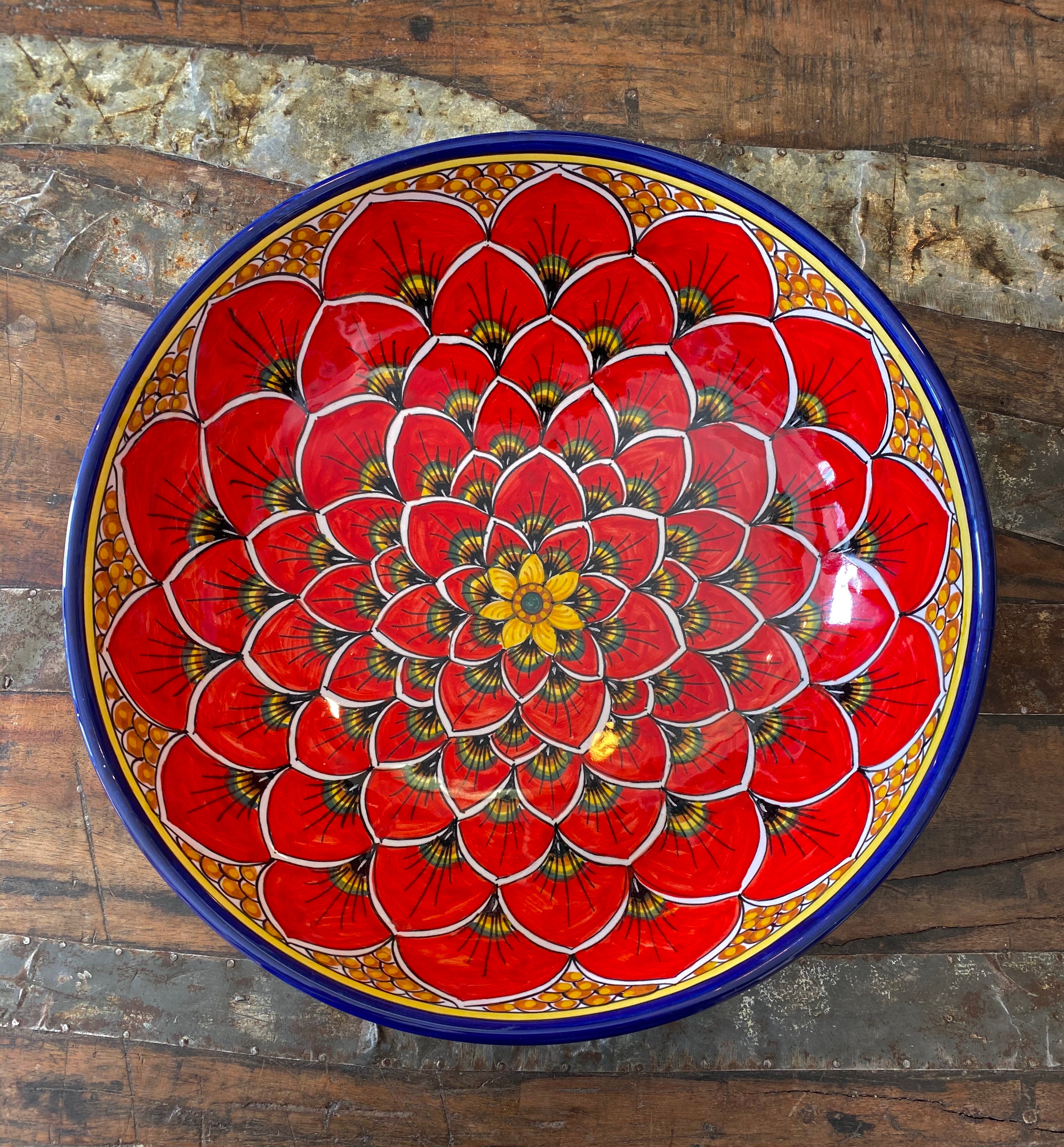Geribi Salad Bowl (PG04) Red Peacock Design, ceramics, pottery, italian design, majolica, handmade, handcrafted, handpainted, home decor, kitchen art, home goods, deruta, majolica, Artisan, treasures, traditional art, modern art, gift ideas, style, SF, shop small business, artists, shop online, landmark store, legacy, one of a kind, limited edition, gift guide, gift shop, retail shop, decorations, shopping, italy, home staging, home decorating, home interiors
