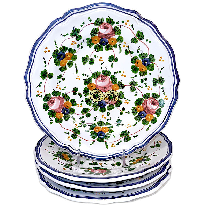Rosa Plate - Salad, Full Design - Set of 4, ceramics, pottery, italian design, majolica, handmade, handcrafted, handpainted, home decor, kitchen art, home goods, deruta, majolica, Artisan, treasures, traditional art, modern art, gift ideas, style, SF, shop small business, artists, shop online, landmark store, legacy, one of a kind, limited edition, gift guide, gift shop, retail shop, decorations, shopping, italy, home staging, home decorating, home interiors