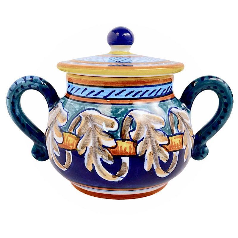 Collectible Majolica Sugar Jar B-40, ceramics, pottery, italian design, majolica, handmade, handcrafted, handpainted, home decor, kitchen art, home goods, deruta, majolica, Artisan, treasures, traditional art, modern art, gift ideas, style, SF, shop small business, artists, shop online, landmark store, legacy, one of a kind, limited edition, gift guide, gift shop, retail shop, decorations, shopping, italy, home staging, home decorating, home interiors