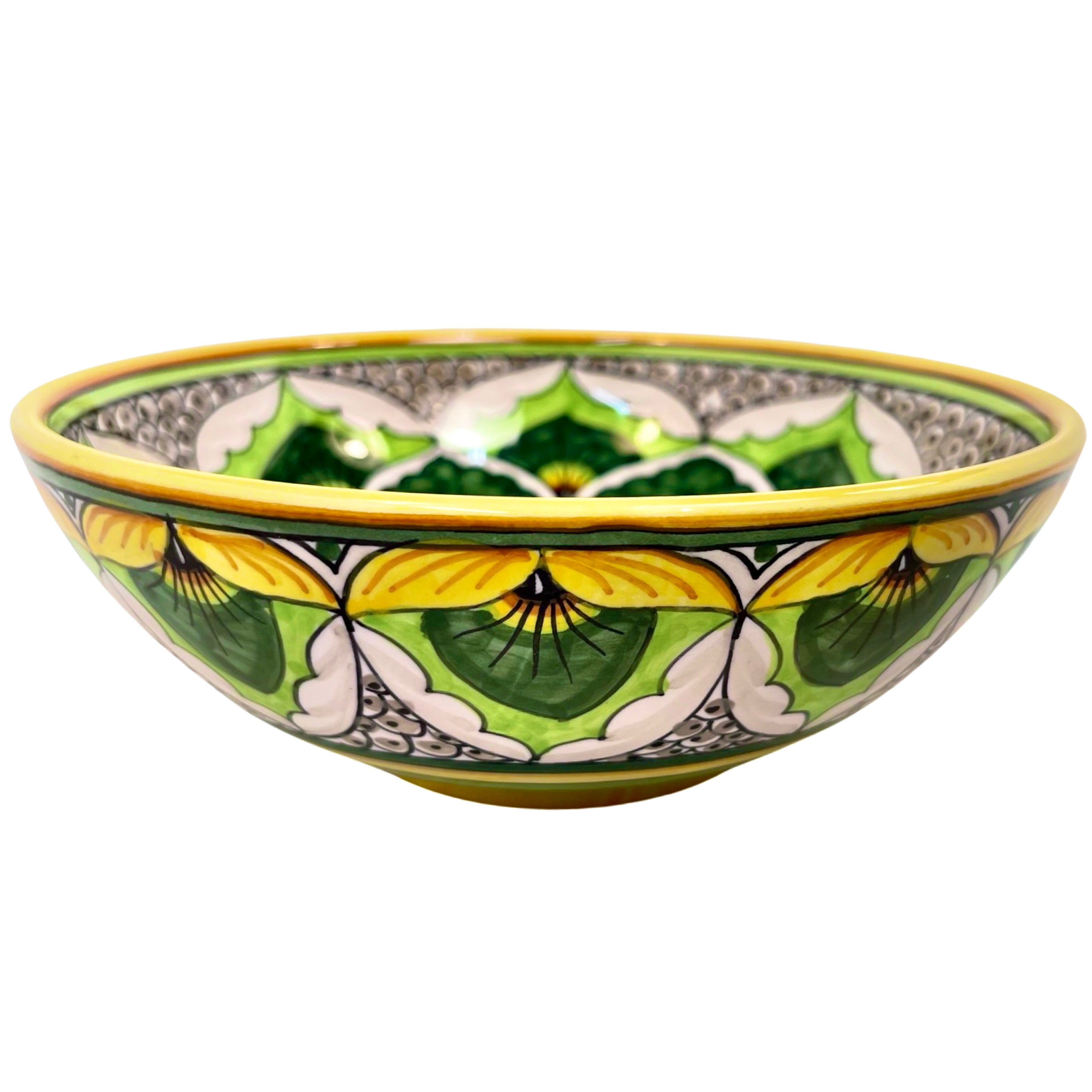 Geribi Poke Bowl (PG13) Green Peacock Design, ceramics, pottery, italian design, majolica, handmade, handcrafted, handpainted, home decor, kitchen art, home goods, deruta, majolica, Artisan, treasures, traditional art, modern art, gift ideas, style, SF, shop small business, artists, shop online, landmark store, legacy, one of a kind, limited edition, gift guide, gift shop, retail shop, decorations, shopping, italy, home staging, home decorating, home interiors
