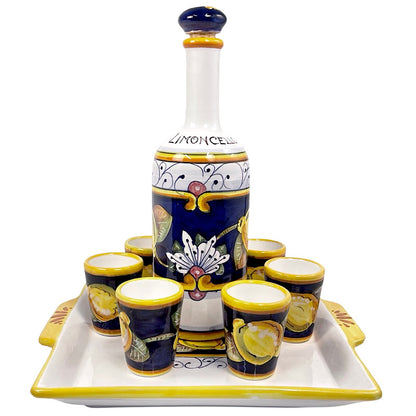 Lemon Limoncello Set - 9 Piece Set, ceramics, pottery, italian design, majolica, handmade, handcrafted, handpainted, home decor, kitchen art, home goods, deruta, majolica, Artisan, treasures, traditional art, modern art, gift ideas, style, SF, shop small business, artists, shop online, landmark store, legacy, one of a kind, limited edition, gift guide, gift shop, retail shop, decorations, shopping, italy, home staging, home decorating, home interiors