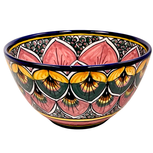 Geribi Peacock Design (PG10): Cereal Bowl - (Pink & Green), ceramics, pottery, italian design, majolica, handmade, handcrafted, handpainted, home decor, kitchen art, home goods, deruta, majolica, Artisan, treasures, traditional art, modern art, gift ideas, style, SF, shop small business, artists, shop online, landmark store, legacy, one of a kind, limited edition, gift guide, gift shop, retail shop, decorations, shopping, italy, home staging, home decorating, home interiors