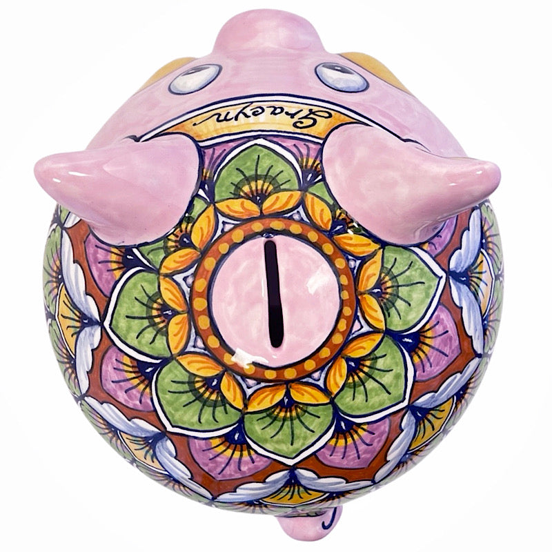 Personalized Medium Lavender Piggy Bank, ceramics, pottery, italian design, majolica, handmade, handcrafted, handpainted, home decor, kitchen art, home goods, deruta, majolica, Artisan, treasures, traditional art, modern art, gift ideas, style, SF, shop small business, artists, shop online, landmark store, legacy, one of a kind, limited edition, gift guide, gift shop, retail shop, decorations, shopping, italy, home staging, home decorating, home interiors