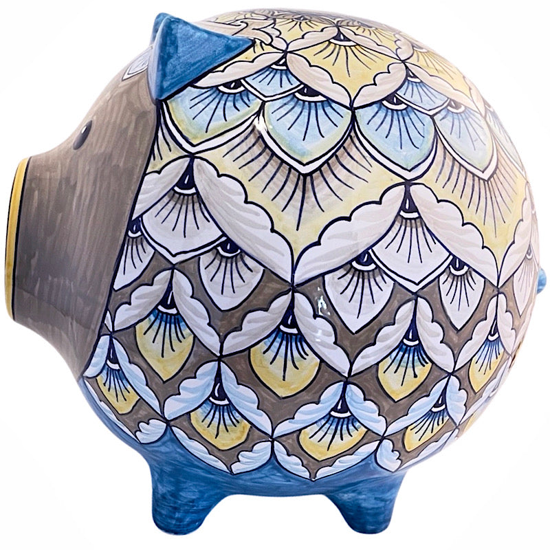 Personalized Blue & Gray Large Piggy Bank, ceramics, pottery, italian design, majolica, handmade, handcrafted, handpainted, home decor, kitchen art, home goods, deruta, majolica, Artisan, treasures, traditional art, modern art, gift ideas, style, SF, shop small business, artists, shop online, landmark store, legacy, one of a kind, limited edition, gift guide, gift shop, retail shop, decorations, shopping, italy, home staging, home decorating, home interiors