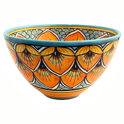 Geribi Peacock Design (PG06): Cereal Bowl (Orange & Blue), ceramics, pottery, italian design, majolica, handmade, handcrafted, handpainted, home decor, kitchen art, home goods, deruta, majolica, Artisan, treasures, traditional art, modern art, gift ideas, style, SF, shop small business, artists, shop online, landmark store, legacy, one of a kind, limited edition, gift guide, gift shop, retail shop, decorations, shopping, italy, home staging, home decorating, home interiors