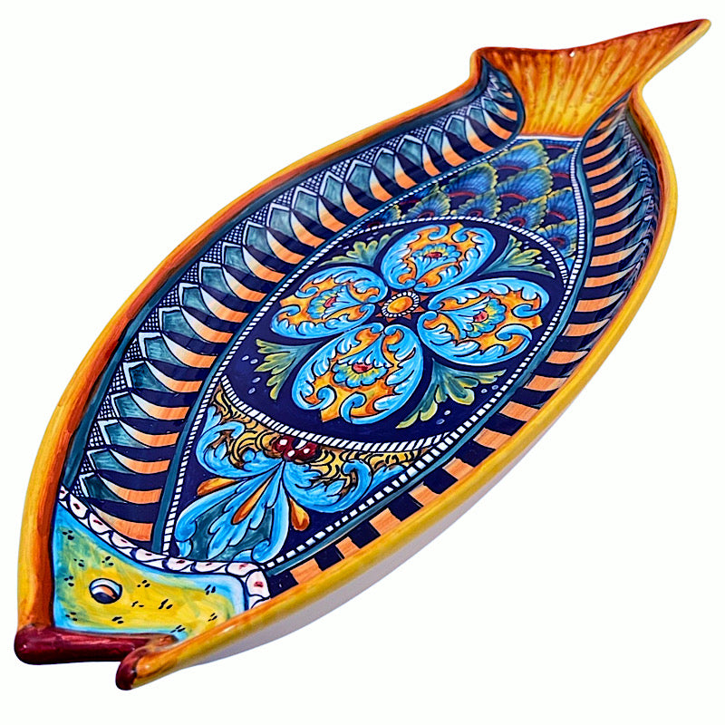 Collectible Majolica Fish Platter, ceramics, pottery, italian design, majolica, handmade, handcrafted, handpainted, home decor, kitchen art, home goods, deruta, majolica, Artisan, treasures, traditional art, modern art, gift ideas, style, SF, shop small business, artists, shop online, landmark store, legacy, one of a kind, limited edition, gift guide, gift shop, retail shop, decorations, shopping, italy, home staging, home decorating, home interiors