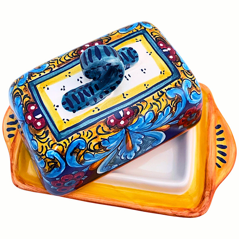 Eugenio Ricciarelli B-64 butter dish, hand-painted Italian majolica from Deruta — Biordi Art Imports