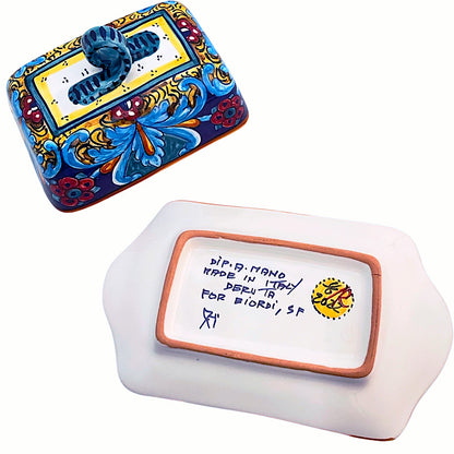 Eugenio Ricciarelli B-64 butter dish, hand-painted Italian majolica from Deruta — Biordi Art Imports