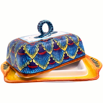 Hand-painted B-61 butter dish by Eugenio Ricciarelli, Italian majolica made in Deruta — Biordi Art Imports