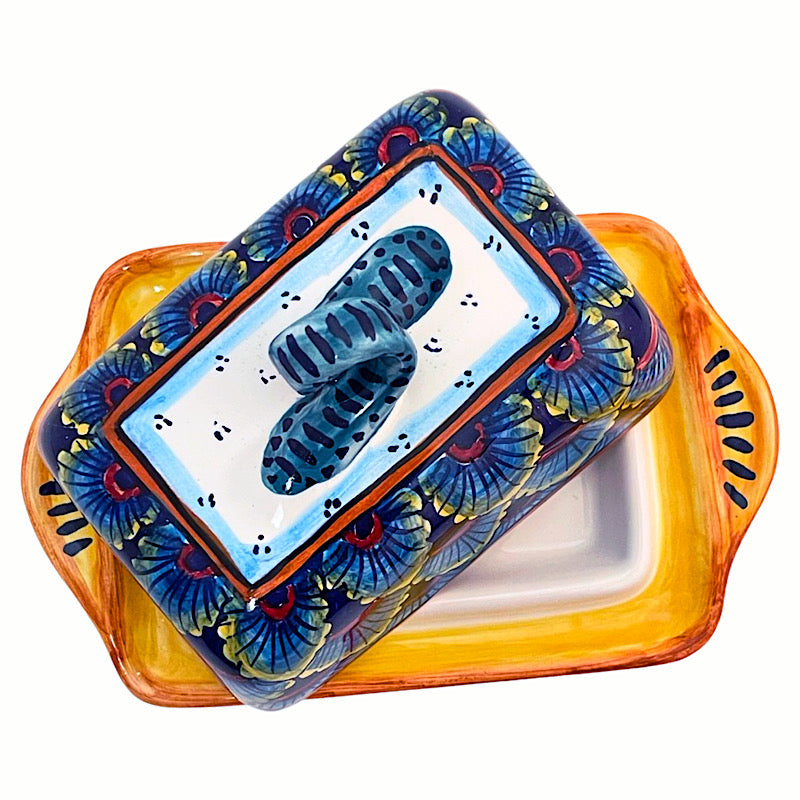 Eugenio Ricciarelli B-61 butter dish, hand-painted Italian majolica from Deruta — Biordi Art Imports