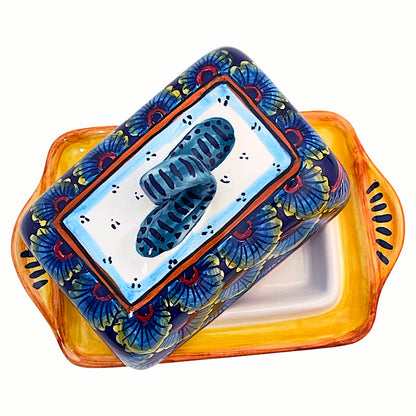 Eugenio Ricciarelli B-61 butter dish, hand-painted Italian majolica from Deruta — Biordi Art Imports