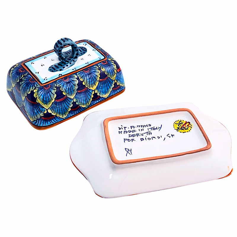 Eugenio Ricciarelli B-61 butter dish, hand-painted Italian majolica from Deruta — Biordi Art Imports
