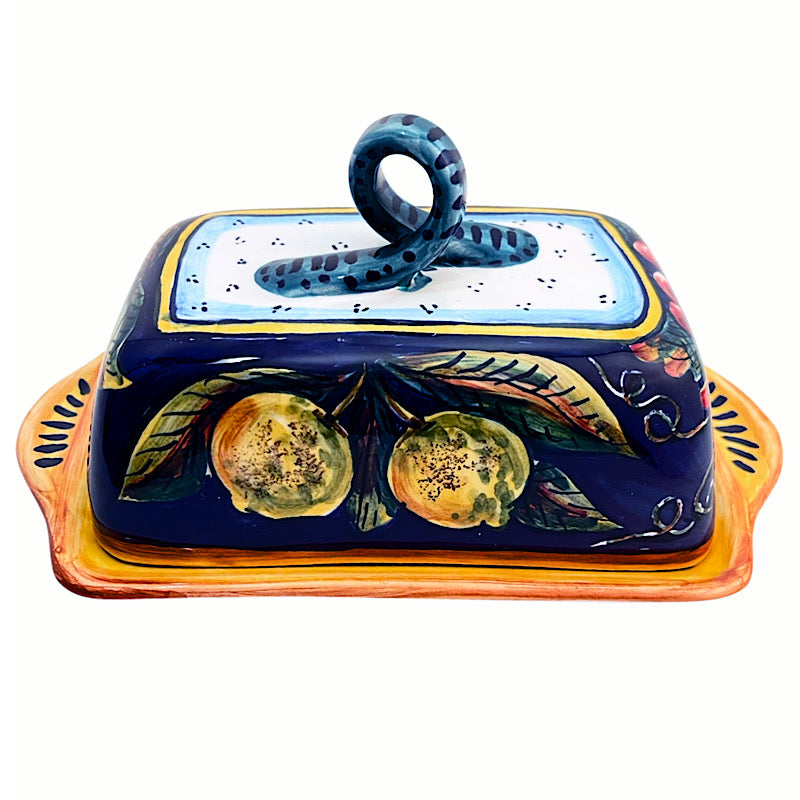 Collectible Majolica B-57 Butter Dish, ceramics, pottery, italian design, majolica, handmade, handcrafted, handpainted, home decor, kitchen art, home goods, deruta, majolica, Artisan, treasures, traditional art, modern art, gift ideas, style, SF, shop small business, artists, shop online, landmark store, legacy, one of a kind, limited edition, gift guide, gift shop, retail shop, decorations, shopping, italy, home staging, home decorating, home interiors