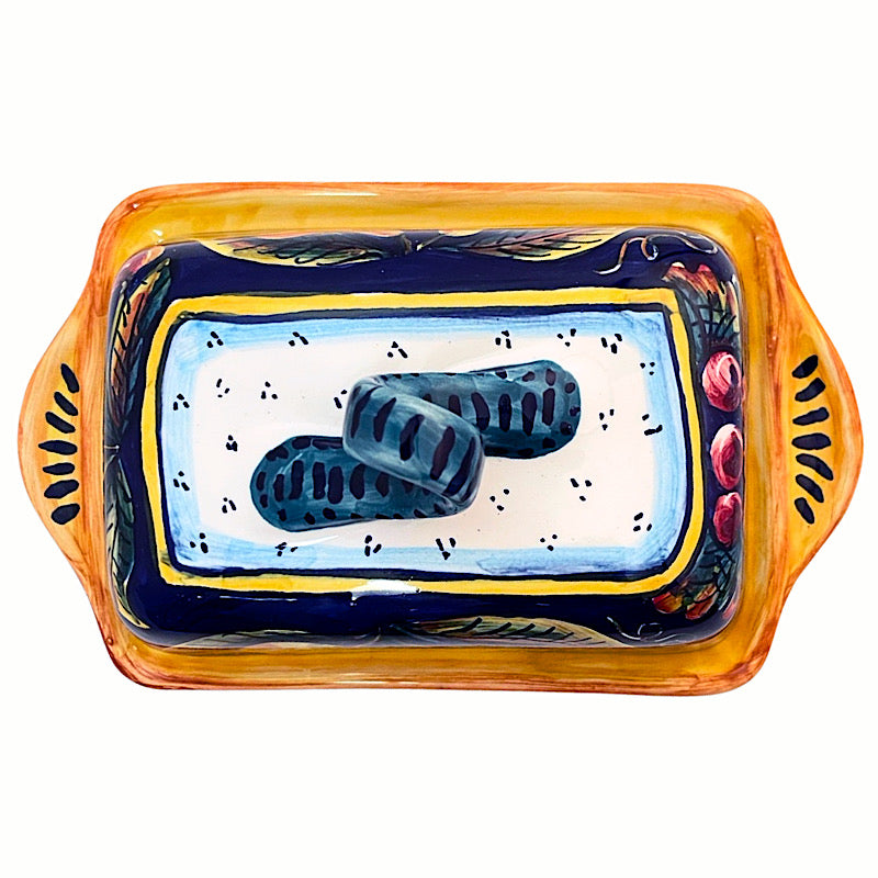Collectible Majolica B-57 Butter Dish, ceramics, pottery, italian design, majolica, handmade, handcrafted, handpainted, home decor, kitchen art, home goods, deruta, majolica, Artisan, treasures, traditional art, modern art, gift ideas, style, SF, shop small business, artists, shop online, landmark store, legacy, one of a kind, limited edition, gift guide, gift shop, retail shop, decorations, shopping, italy, home staging, home decorating, home interiors