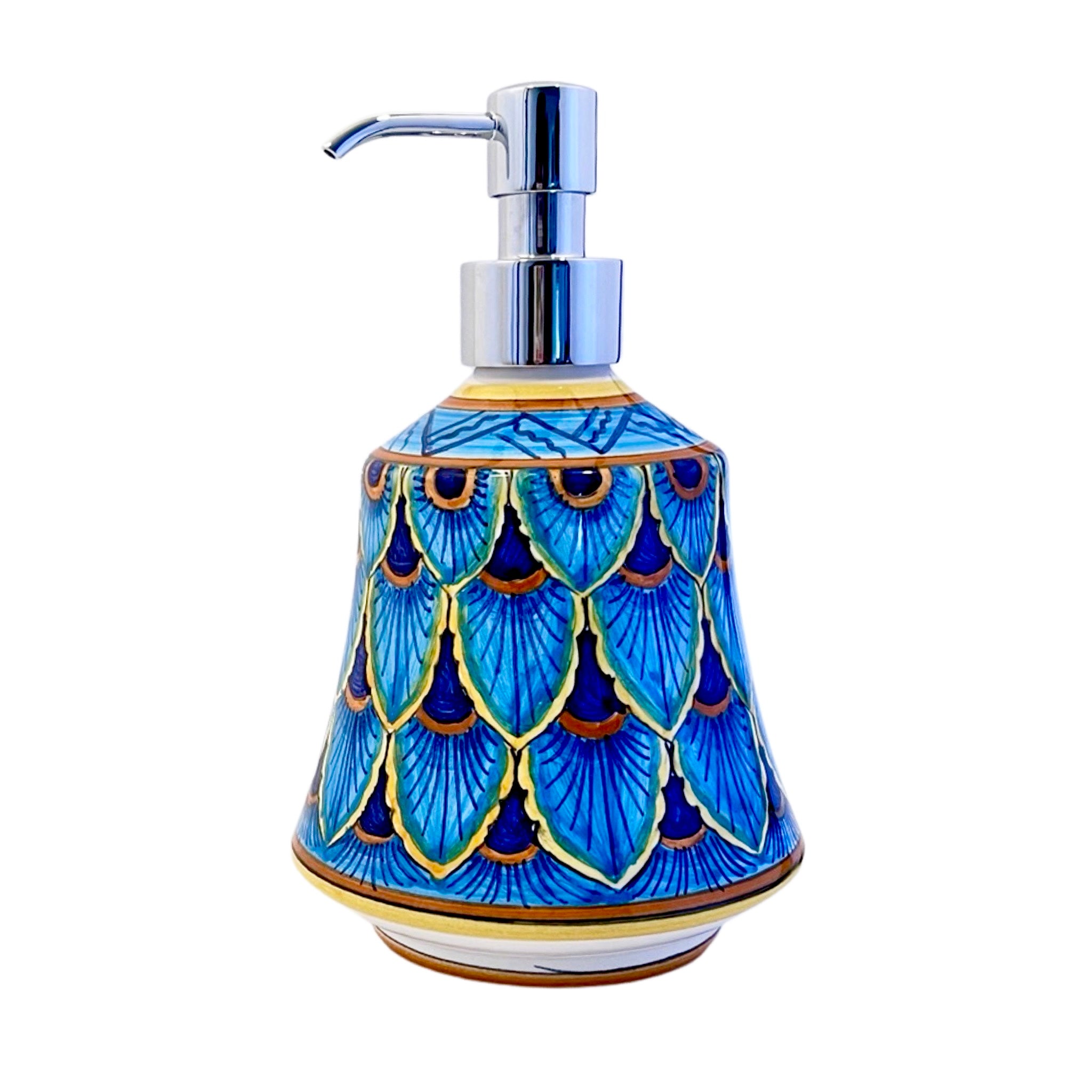Blue Peacock - Soap Dispenser, ceramics, pottery, italian design, majolica, handmade, handcrafted, handpainted, home decor, kitchen art, home goods, deruta, majolica, Artisan, treasures, traditional art, modern art, gift ideas, style, SF, shop small business, artists, shop online, landmark store, legacy, one of a kind, limited edition, gift guide, gift shop, retail shop, decorations, shopping, italy, home staging, home decorating, home interiors