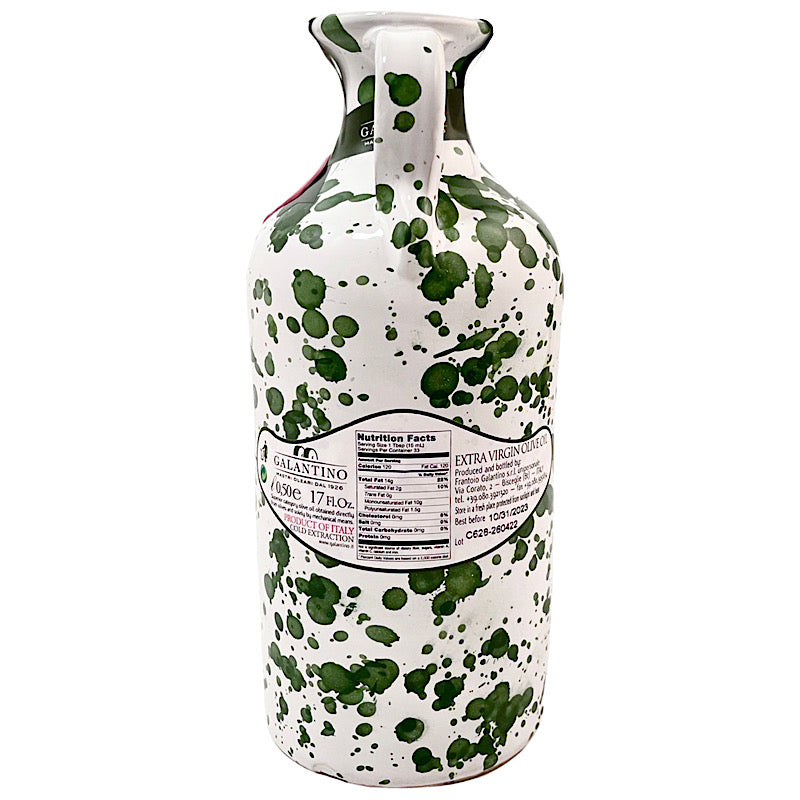 Hand-painted Galantino Extra Virgin Olive Oil Ceramic Jar - Green