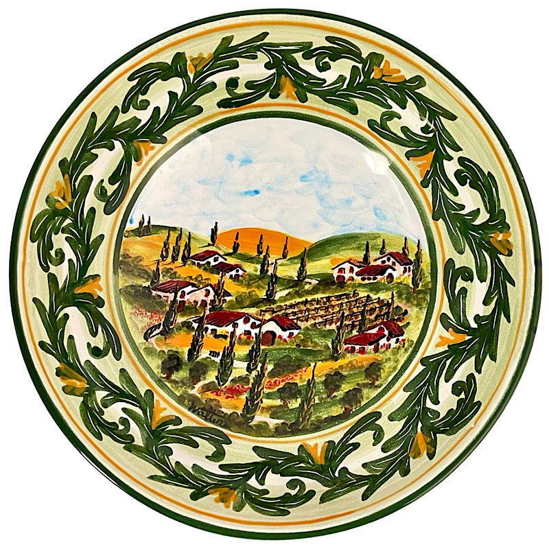 Tuscan Countryside Serving Bowl, ceramics, pottery, italian design, majolica, handmade, handcrafted, handpainted, home decor, kitchen art, home goods, deruta, majolica, Artisan, treasures, traditional art, modern art, gift ideas, style, SF, shop small business, artists, shop online, landmark store, legacy, one of a kind, limited edition, gift guide, gift shop, retail shop, decorations, shopping, italy, home staging, home decorating, home interiors